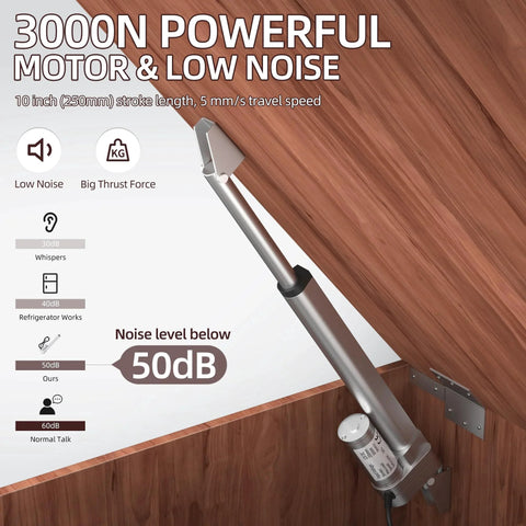 Heavy Duty 12V Linear Actuator 3000N 660 Lbs With 10 Inch Stroke And 5 Millimeters Per Second Speed Waterproof Electric Cylinder With Controller For Home Outdoor RV Automation installed on wood surface