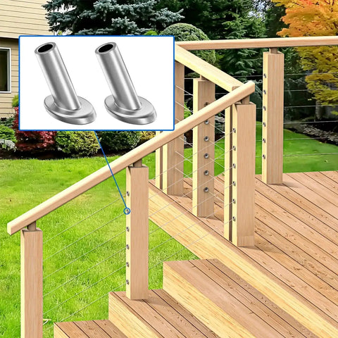 40 Pack Angle Beveled Protector Sleeves For Stair Cable Railing 25 30 35 Degree 1 Eighth To 3 Sixteenth Inch Fit installed outdoor railing