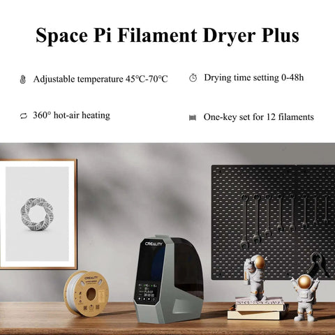 3D Printer Filament Dryer And Storage Box With 360 Degree Hot Air Circulation 80W PTC Heater on desk next to filament spools