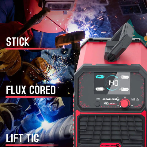 3 In 1 Flux Core Mig Welder 140A Portable 110V Inverter with Mig Lift Tig Stick Welding Synergic Control LED Display