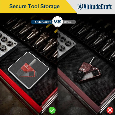 AltitudeCraft storage solution comparison showing organized tool storage versus messy arrangement in tool drawer