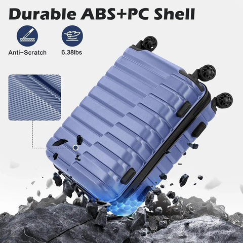 Three Piece Hard Shell Luggage Set With Spinner Wheels And Expandable Large 28 Inch Suitcase in bright blue, showing ABS+PC shell