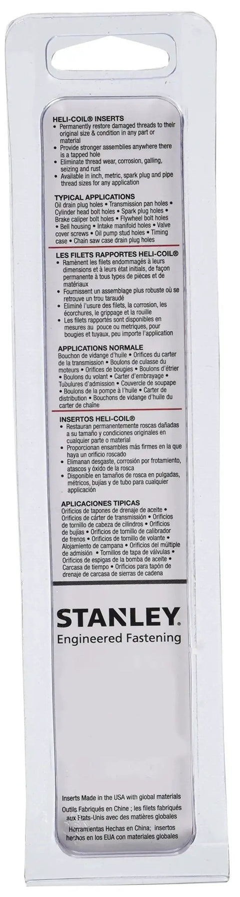 Back view of 10-32 Fine Thread Hole Repair Kit With 12 Inserts, Tap And Installation Tool packaging showing instructions.
