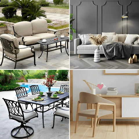 Outdoor and indoor furniture sets showcasing seating arrangements and tables with Stainless Steel Outdoor Furniture Levelers 5/16-18 Screw-In Adjustable Feet For Tables And Chairs Rust Resistant Glide Protectors Perfect For Patio Sets Easy Replacement 8-Pack.