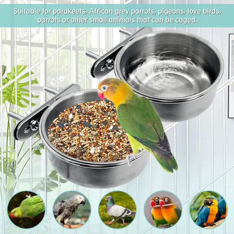 Stainless Steel Bird Bowl Set With Clamp Holder Food And Water Dishes For Parrots Cockatiels Pigeons Conures Budgies African Greys
