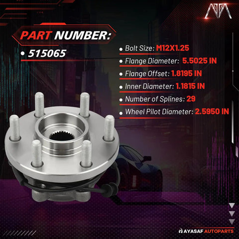 4WD Front Wheel Hub Bearing Assembly With ABS 2 Pack 6 Lug For Nissan Frontier Xterra Pathfinder Equator 2005 to 2015 2005 to 2012 2009 to 2012 4x4 Compatible Beefed Up Bearings For Quiet Smooth Operation And Heavy Duty Durability with specifications on a graphic layout