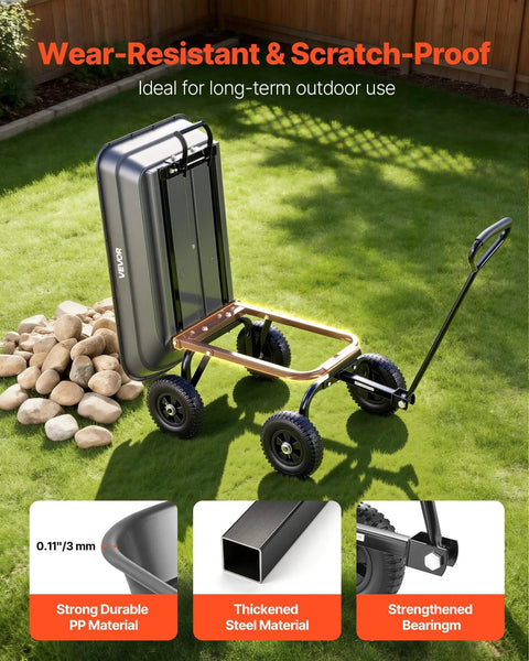 Heavy Duty Workhorse 400Lb Capacity Wheelbarrow Dump Cart With 8 Inch Flat Free Tires And Quick Release Dump System For Yard Projects