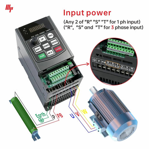 Beefy Heavy Duty VFD Variable Frequency Drive 4KW 5HP 220-240V Input To 220-240V 3-Phase Output, wiring diagram with motor