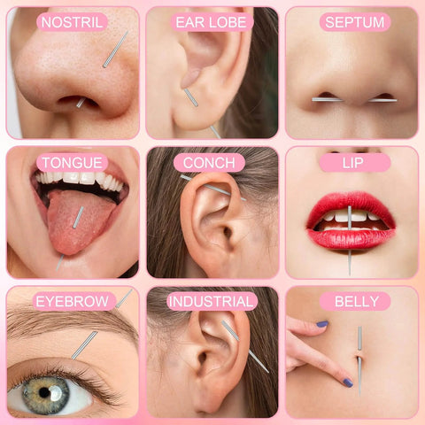 Collage of piercing locations using Piercing Taper Grabber Tool For Changing Jewelry 18G Flat Back Earrings Applicator Kit