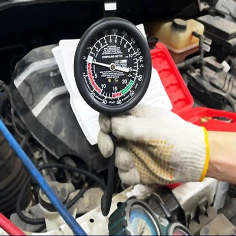 Fuel Pump Pressure Tester Kit With Vacuum Gauge For Carburetor Valve Adjustment being used on a vehicle engine