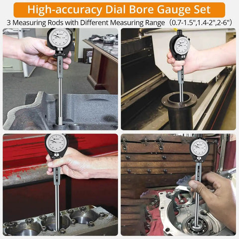 Dial Bore Gauge Set With 0.7 To 6 Inch Range And 6 Inch Depth For Engine Cylinder Measurement Ultra Precise 0.0005 Inch Accuracy