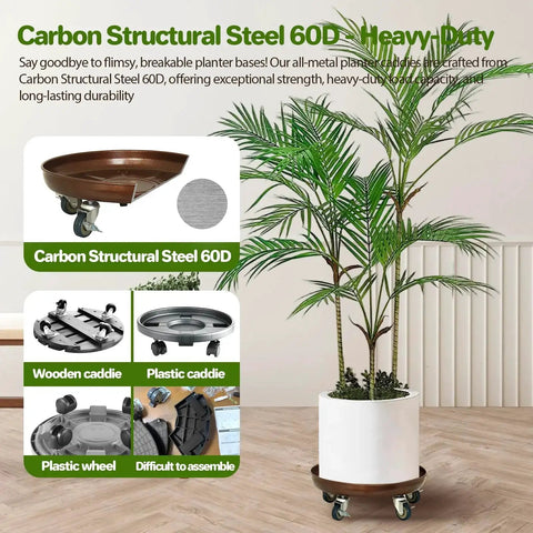 Heavy Duty Rolling Plant Caddy With Wheels 12 Inch Plant Stand Supports Up To 320 Lbs Durable Metal Construction With Locking Casters