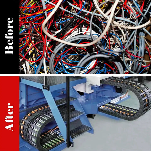 Before and after using Heavy Duty 39.3 Inch Plastic Drag Chain Cable Carrier For CNC Routers And Industrial Machines 1M Closed Type