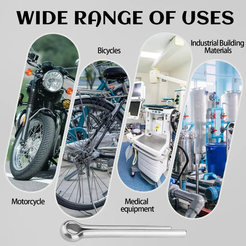 Wide range of uses image showing motorcycle, bicycles, medical equipment, and industrial building materials.