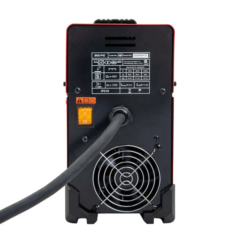 Back view of 90i FC Flux Core Wire Feed Welder Weld-Pak Portable 120V Welding Machine With Shoulder Strap And Protective Metal Case
