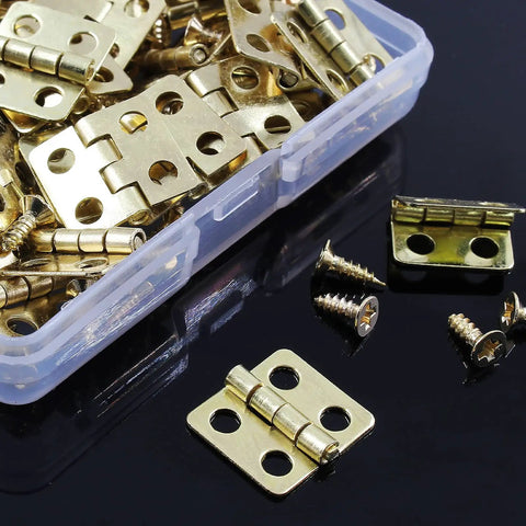 Retro Brass Mini Hinges Set For Jewelry Boxes And Wood Crafts, 30 Pcs, 13x12mm, 180 Degree Swing Hinges With Screws
