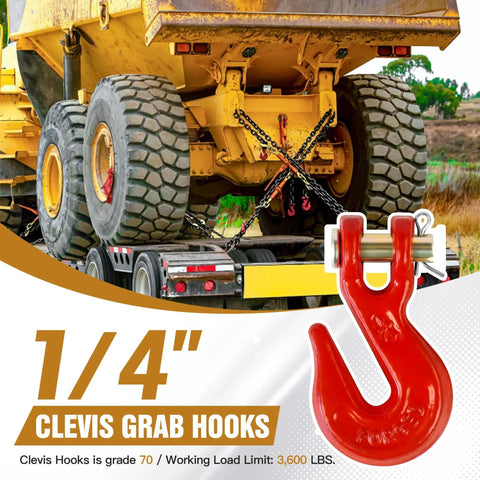 Four Pack One Quarter Inch Clevis Grab Hooks G70 Heavy Duty Forged Steel Red Powder Coated for Truck Trailer Use