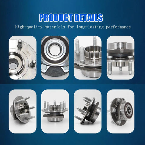 2 Pack Front And Rear Wheel Bearing Hub Assembly With ABS 5 Lug Fit For Chevy Impala Malibu Equinox GMC Terrain Buick LaCrosse Regal Cadillac XTS CTS Saab 9 5, showing hub details and installation views.