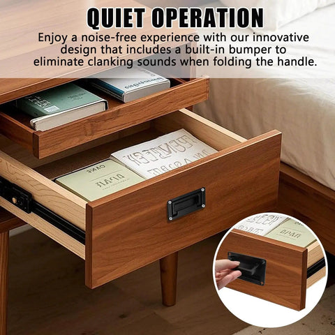 Recessed Pull Handle For Drawers Doors And Toolboxes Black Zinc Alloy 4.38 X 2.76 Inch installed on wooden drawer