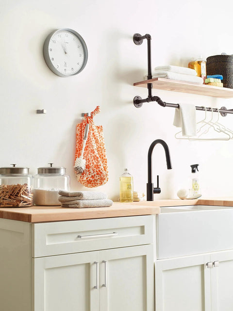 Modern kitchen with Monument Satin Nickel Cabinet Pull, 128 mm center to center, soft brushed finish, on white cabinets.