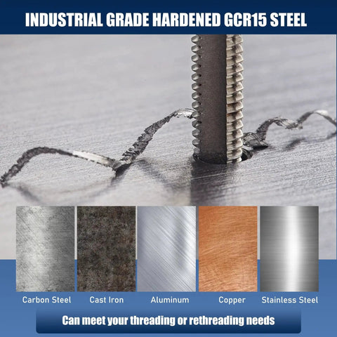 Industrial grade GCR15 steel threading through various metals from 116 Piece Tap And Die Set With SAE And Metric Taps And Dies For Threading And Rethreading.