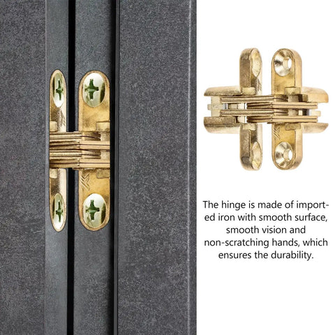 Hidden Cross Hinge Set Four Pcs Alloy Invisible Cabinet Door Hinges 1.64 by 1.3 Inches Silent Concealed Mount, side view