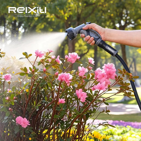 Relxitl garden hose with 10-function spray nozzle, ultra-lightweight non-expanding 50ft black hose for yard watering