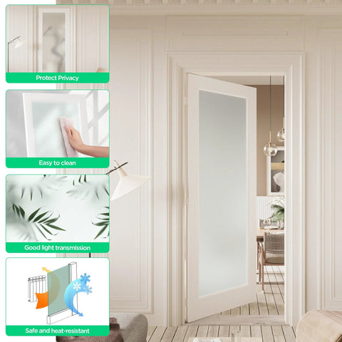 Slab Interior Door For 24 By 80 Opening With Full Lite Tempered Frosted Glass, Solid Core, Preassembled, White, Easy Install