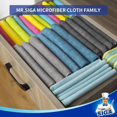 Drawer with rolled Ultra Soft Microfiber Cleaning Cloths Pack Of 24 12.6 X 12.6 Inches Scratch Free in various colors