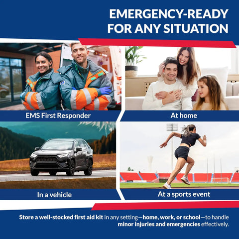 Emergency readiness with Fully Stocked Trauma First Aid Kit In First Responder II Bag, ideal for EMS, home, vehicle, sports events