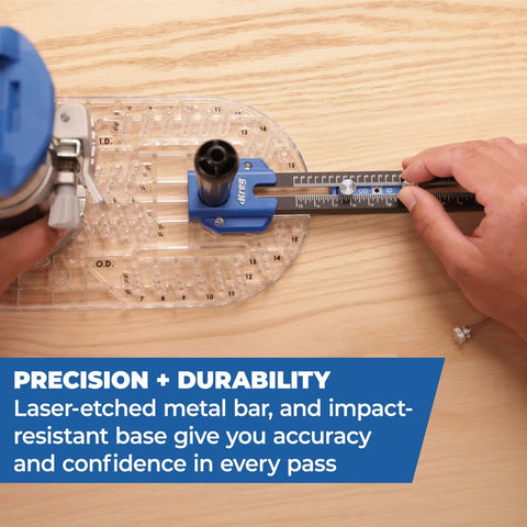 Circle Guide For Trim Routers With Easy One Hand Grip For Stable, Clean And Repeatable Circular Cuts From Three And A Half Inches To Fifty Two Inches Diameter, Compatible With Most Trim Routers, The Go-To Tool For Precise Home Woodworking Projects on wooden surface