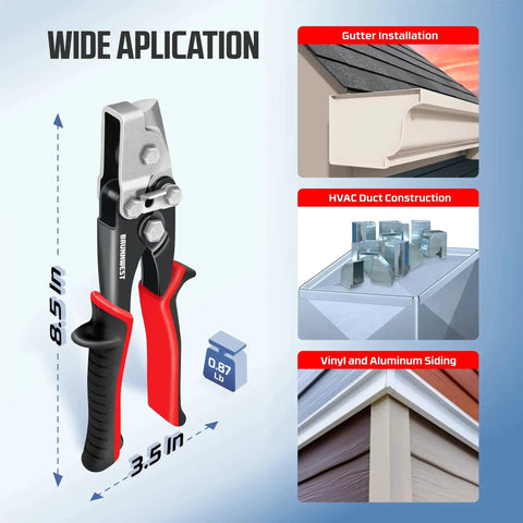 Snap Lock Punch Tool for Sheet Metal and Ductwork, Gutter End Cap Crimper, Notcher and Crimping Tool diagram and applications