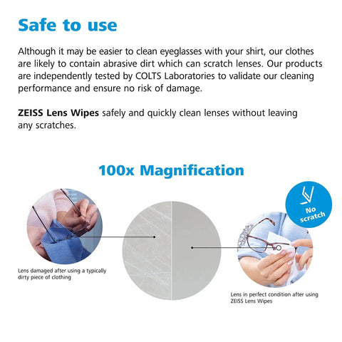 ZEISS Pre-Moistened Lens Cleaning Wipes 200 Count For Glasses And Sunglasses demonstrating no scratch cleaning