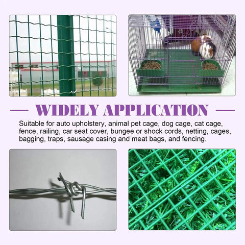 360 Piece Galvanized Hog Ring Kit With Angled Pliers For Upholstery Includes Three Quarter Inch, One Half Inch, And Three Eighths Inch Rings Pro DIY Installation Kit For Bungee Cords And Cushions, showing various applications like cages and fencing.