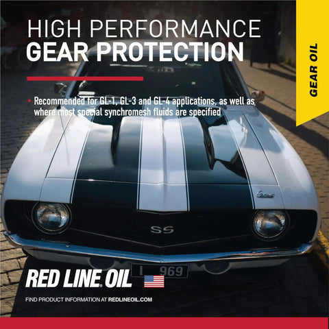 Front view of a classic car promoting Red Line MT-90 75W-90 GL-4 Manual Transmission And Transaxle Lubricant MTL One Gallon