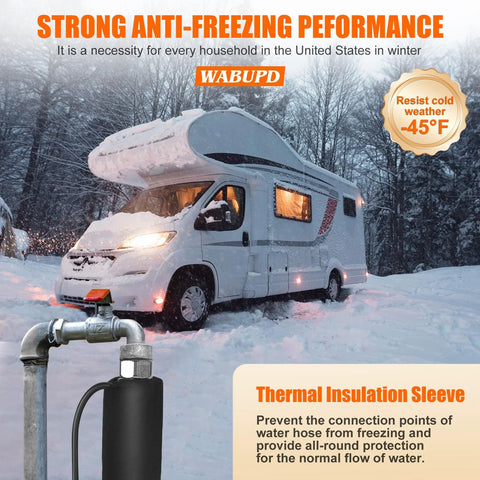 25FT heated RV water hose with thermal insulation sleeve, anti-freeze to -47°F.