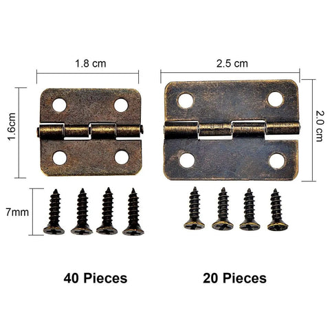 Two Size Bronze Mini Hinge Set With 60 Small Hinges And 300 7 Mm Screws In Clear Storage Box For Dollhouse Doors Cabinets Crafts