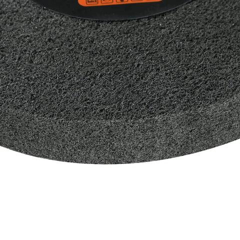 Close-up of Nylon Fiber Buffing Wheel 8 Inch 9P Hardness With Silicon Carbide Abrasive 180 Grit for bench grinder polishing.