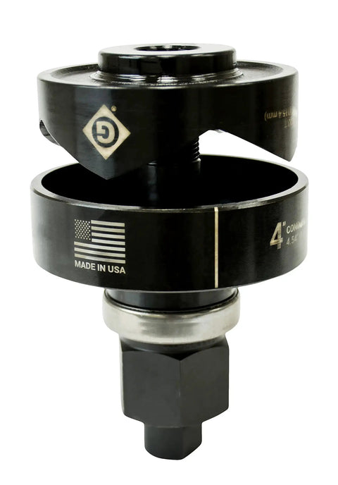 Knockout Punch Unit With Punch And Die And Draw Stud, Pro Grade Round Metal Hole Cutter for mild steel, shown close-up.
