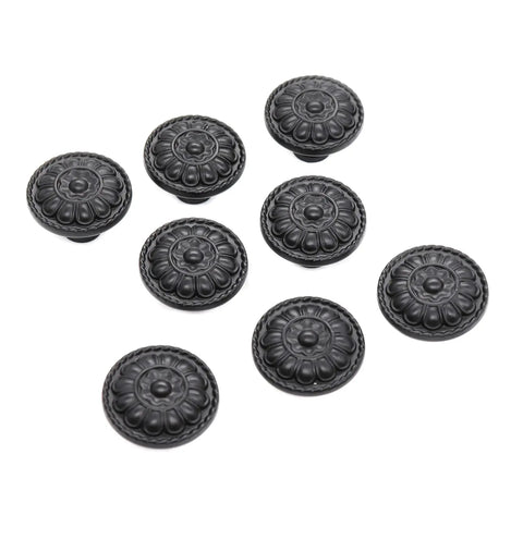 8 Pack Black Vintage Dresser Drawer Knobs Pulls For Cabinets And Cupboards With 1.25 Inch Single Hole Hardware Zinc Alloy Handle Set Includes 16 Screws In Two Lengths 25mm And 40mm