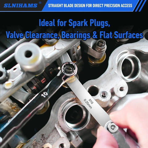 Using Rugged Magnetic Stainless Steel Feeler Gauge Set For Precise Valve And Spark Plug Measurements With 32 Standard Blades