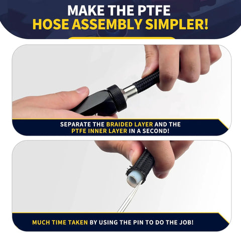 PTFE Hose Reaming Tool And AN Fittings Wrench Set For 4AN To 10AN Fuel Line showing hose separation process