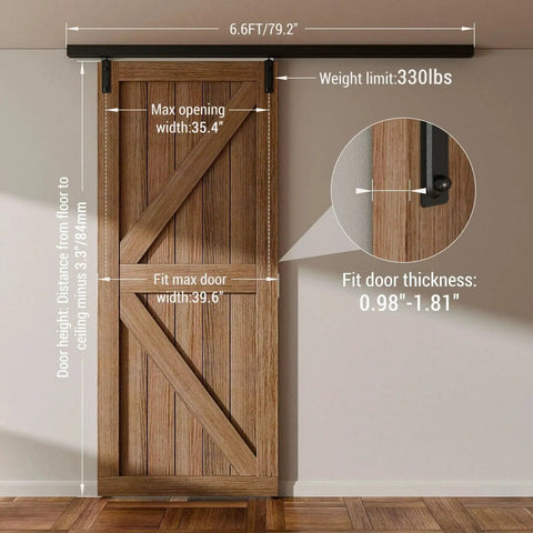 Ceiling Mount Box Rail Barn Door Hardware Kit For Single Door Applications Up To 35.4 Inches Wide And 39.6 Inches Panel Width with wood door