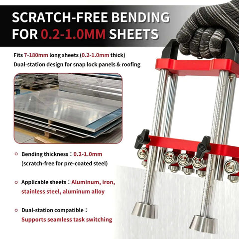 Close-up of Two-Station Sheet Metal Bender with scratch-free finishes, 7 inch roller, dual-station design for 0.2-1.0mm thick sheets