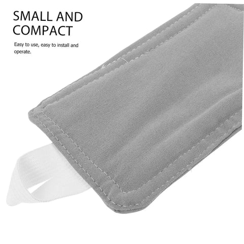 Close-up of gray two pack door silencers for noise reduction and quiet door closer cushion, fabric detail visible