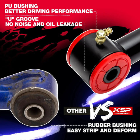 KSP front upper control arms set (2 pcs) for Silverado/Sierra 1999-2006; black tubular with red bushings