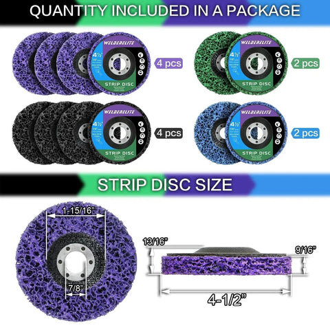 12 Pack Paint Stripper Discs for Angle Grinder 4-1/2 Inch Diameter 7/8 Inch Bore 5/8 Inch Thick Color Coded Heavy Duty Pro Grade Set
