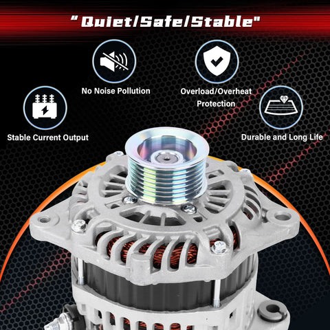 Front view of Alternator Replacement For Altima 2007 2008 2009 2010, Maxima 2009 2010, Murano 2009 2010 2011 2012 2013 2014, Quest 2011-2017 V6 3.5L, OEM-Quality Plug-And-Play Replacement AMT0228 11341 11557 23100-1AA1A