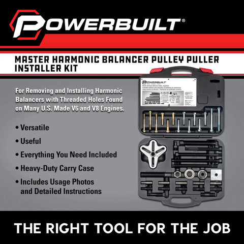 Gearhead Grade Harmonic Balancer Puller And Installer Tool Kit For Cars And Light Trucks 40 Piece Set in carrying case with instructions