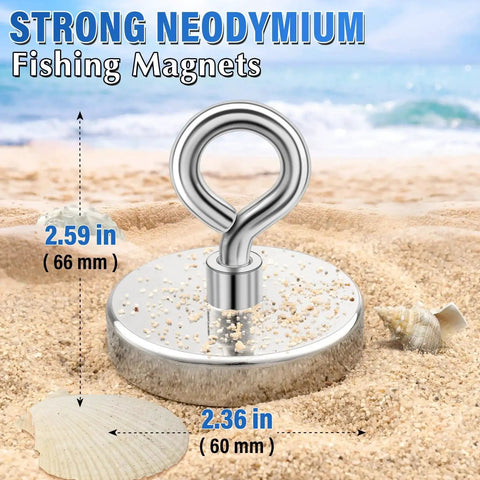 2.36 Inch Fishing Magnet 500 Lb Heavy Duty Rare Earth Magnet For Treasure Hunting on sandy beach